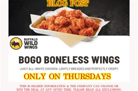 Find an BWW&39;s location near you, and start an order for pickup. . Buffalo wild wings bogo thursday